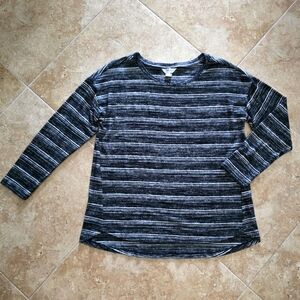 EUC XL Christopher & Banks B&W Stripe Tunic Brushed T-Shirt Cozy but Lightweight